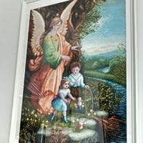 Obraz - Anioł i dwójka dzieci na tle krajobtrazu